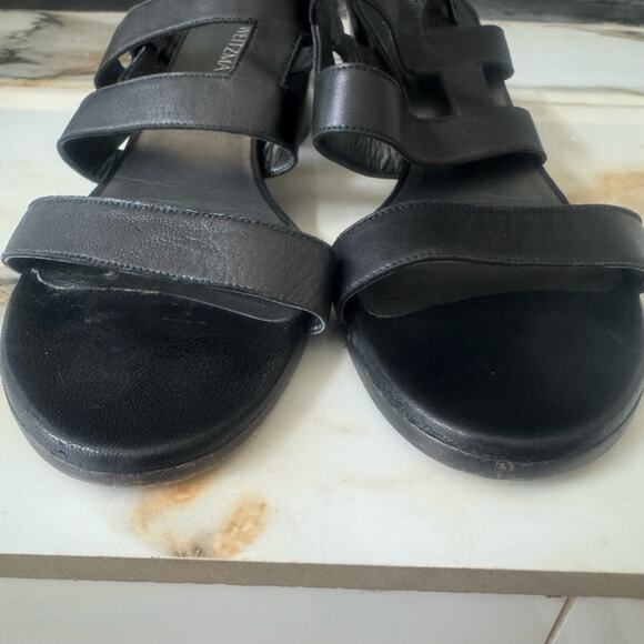 Stuart Weitzman Milanese Black Leather Strappy Block Heel Sandals Shoes Size 9 - Picture 4 of 8